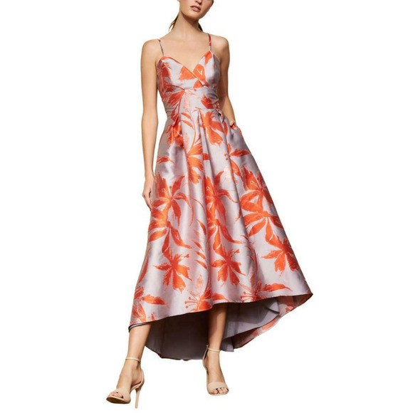 NWT Hutch High Low Spaghetti Strap Satin Midi Dress Pleated Gray Orange Size 8 - Picture 3 of 15